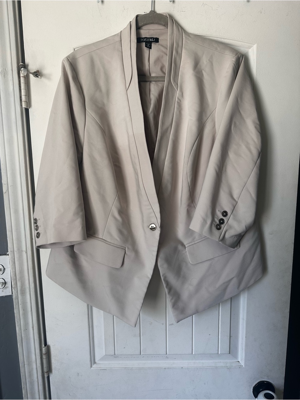Roz & Ali Beige Single Button Blazer Jacket 3/4 Sleeve Plus Size Woman 16